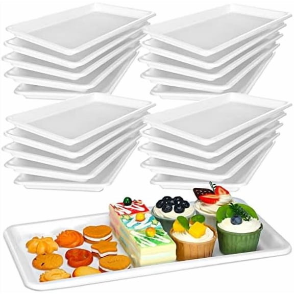 20-Piece White Rectangular Plastic Serving Trays, Disposable, Modern Style, 15 x 8 Inch, for Party Buffet, Wedding, Catering, Dessert, Appetizer$$Home Decor, Kitchen, & Other