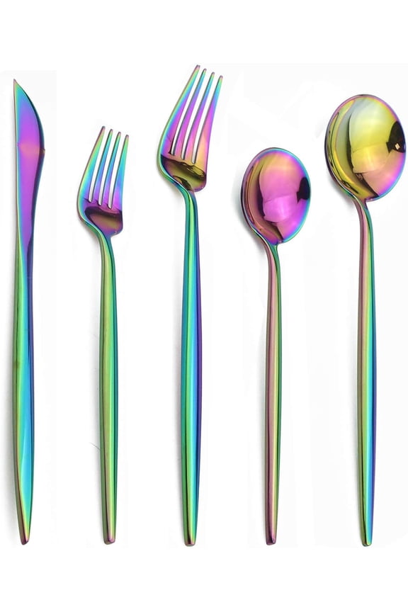 20-Pieces 18/10 Stainless Steel Silverware Set, Colorful Mirror Polishing Rainbow Flatware Set, Kitchen Knife Fork Spoon Utensils, Service for 4