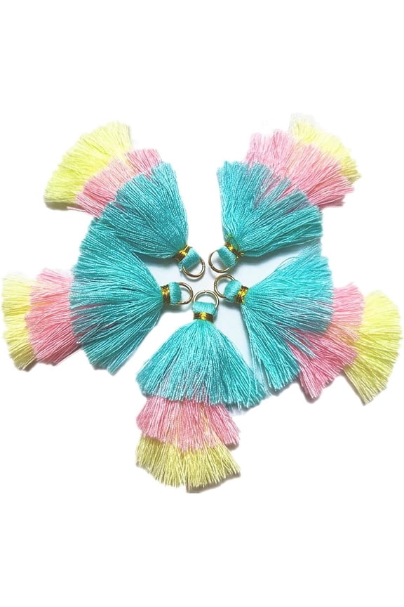 20 Pieces 2.4inch 3 Layers Small Tassels, Tri-Colors Tassel Charms with Jump Rings for Earring Making Garland Keychain Dreamcatchers DIY Crafts Decorations