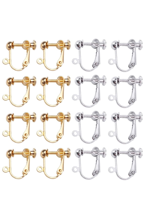 20 Pieces 2 Colors Clip-on Earring Converters Screw Back Ear Non Pierced Earring Converter with Open Loop in a Clear Box,