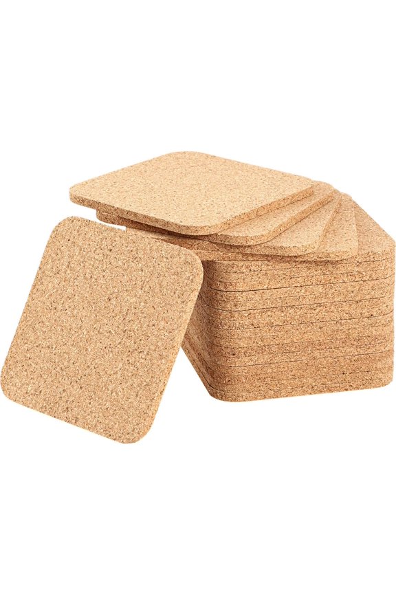 20 Pieces 5 mm Thick Wooden Cork Coasters Absorbent Square Cork Drink Coasters Mats 4 x 4 Inch