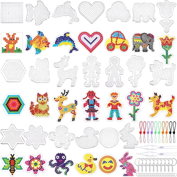 20 Pieces 5mm Fuse Beads Pegboards Clear Animal Shape Plastic Pegboards Craft Tray with 20 Pieces Colorful Cards for DIY Craft Beads