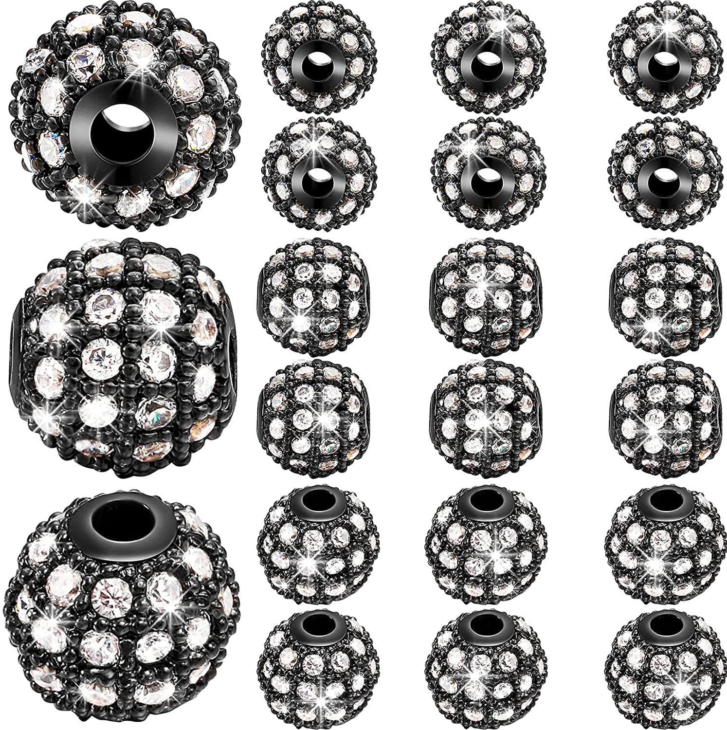 20 Pieces 8 mm Zirconia Cubic Beads, Round Rhinestone Bracelet Spacer Charms,Crystal Zirconia Stones, Ball Beads for Jewelry Making DIY(Black)