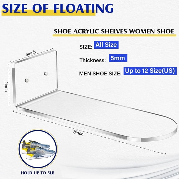 20 Pieces Acrylic Shoe Wall Shelf Floating Shoe Display Shelf Easy to Install Sneaker Shelves Wall Mounted for Collectible Collections, Includes Cross Screws, Expansion Tubes (Clear, Medium)