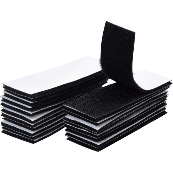 20 Pieces Adhesive Back Strips Pads White Double Sided Sticky Tape Heavy Duty Fasteners Reclosable Hook and Loop for Office Home School-Black Color
