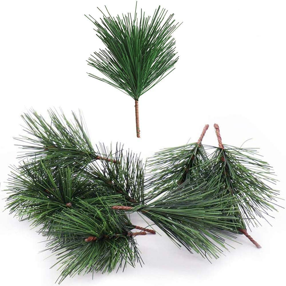 20-Piece Green Plastic Pine Needle Stems for Christmas Decor