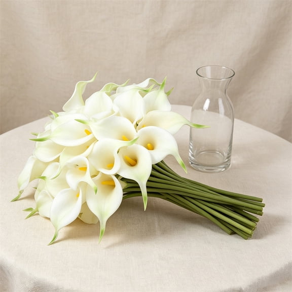 Triani 20 Pieces Artificial Real Touch Calla Lily Flower Easter Calla Lily Silk Fake Flowers,Plastic Flower for Wedding,Bride Party,Centerpieces Home EasterDecor(White)