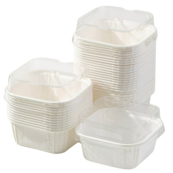 20 Pieces Baking Cups with Lids Disposable Ramekins Cupcake Containers Cupcake Liners Tart Pie Tin Pan Holder Square Muffin Containers Flan Molds for Christmas Party Birthday Wedding,White