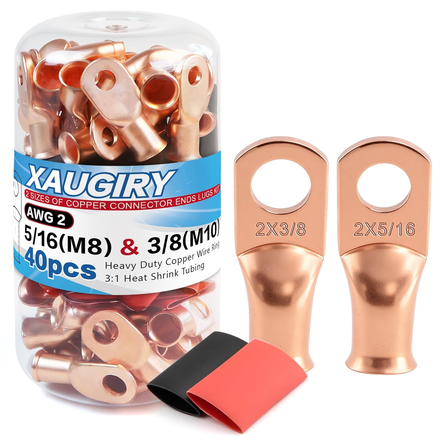 20 Pieces Battery Cable Terminal Set (2-5/16+2-3/8) Heavy Duty Copper Wire Ring, Copper Terminal Connector Terminals, with 20 Pieces 3:1 Heat Shrink Tubing