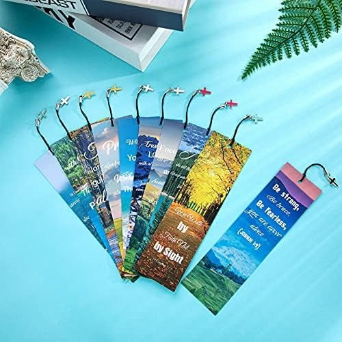 20 Pieces Bible Verses Bookmark with Cross Pendants Christian Inspirational Scripture Book Marks Motivational Positive Page Marker for Church Supplies and Ministries(Scenery Style)