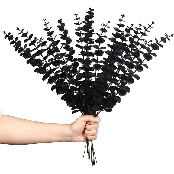 20 Pieces Black Artificial Eucalyptus Stems Halloween Flowers 16 Inch Faux Eucalyptus Branches Stems Fake Leaf Stem for Party Flower Home DIY Decor
