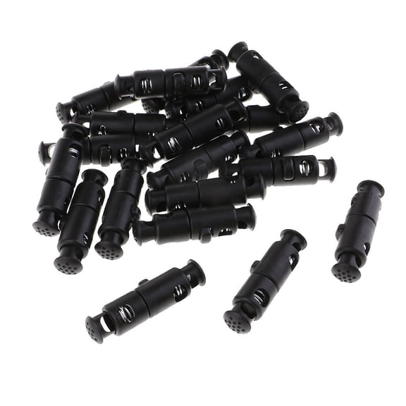20 Pieces Black Double Head Cord Locks End Spring Stop Toggle Stoppers