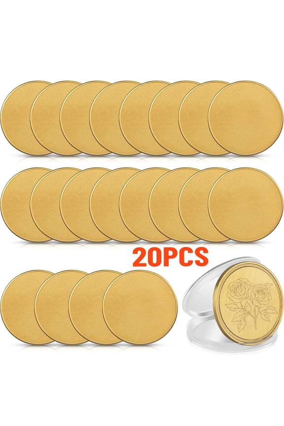 20 Pieces Blank Challenge Coin for Laser Engraving, Threaded Edged Alloy Coins 40 mm with Acrylic Protection Box for DIY Crafts Engraving Travel Birthday Commemorative Collection Supplies