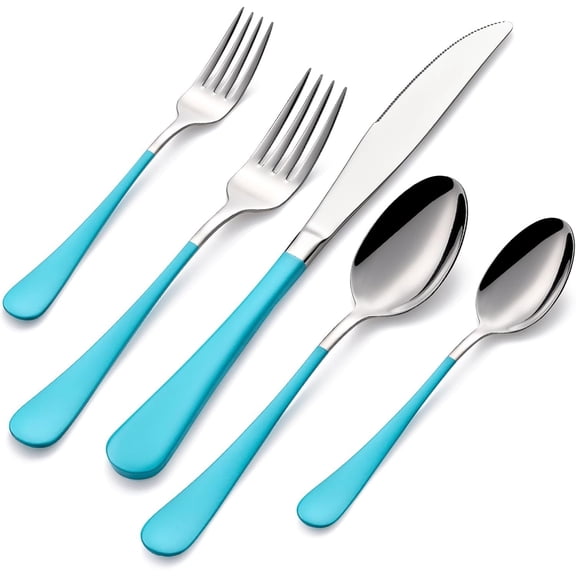 20-Pieces Blue Silverware Sets for 4,Blue Handle Stainless Steel Cutlery Set, Include Forks Spoons and  Set, Dishwasher Safe Utensil Sets for  Restaurant