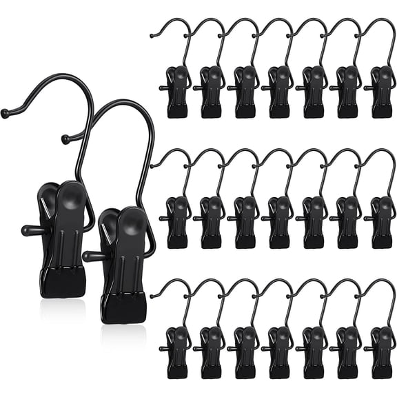 20 Pieces Boot Hanger Clips for Closet, Laundry Hanging Hooks Heavy Duty Clips Boot Holder Portable Single Hooks Space Saving for Pants Jeans Clothes Hats Tall Towels (Black)