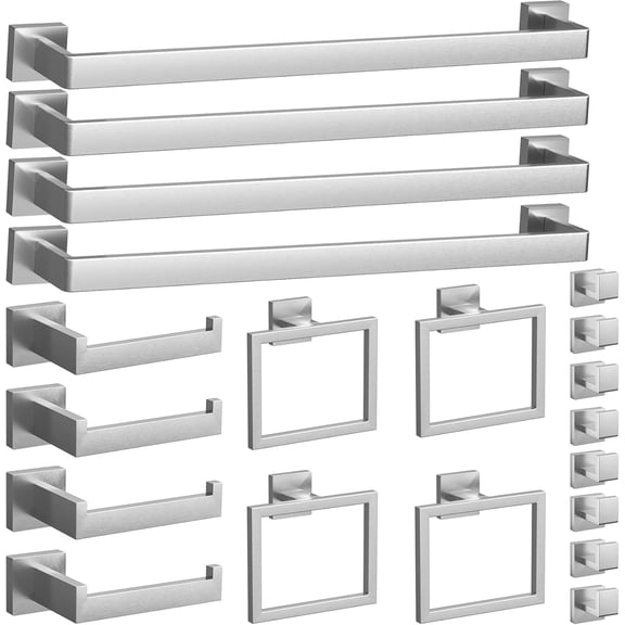 20-Pieces Brushed Nickel Bathroom Accessories Set, 23.6 Inch Bath Towel Bar Set, Stainless Steel Bathroom Hardware Set, Towel Racks for Bathroom Wall Mounted.