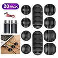 thumbnail image 1 of 20 Pieces Cable Clips Self-Adhesive Desk Cable Organizer Cord Management Clips Wire Holder for Cord, Cable and Wire, Fastening Cable Ties Reusable,Black, 1 of 10