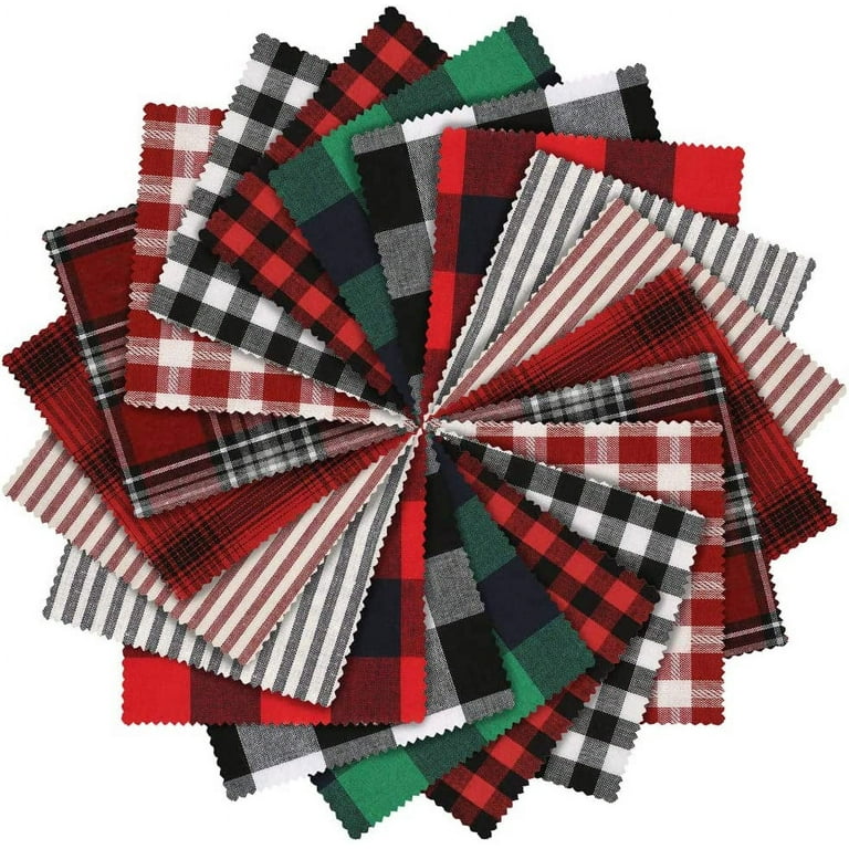 20 Pieces Christmas Fabric Squares, 5.9 Inch Christmas Charm Packs 10  Patterns Polyester Cotton Plaid Fabric Squares for Garlands, Christmas  Decoration 