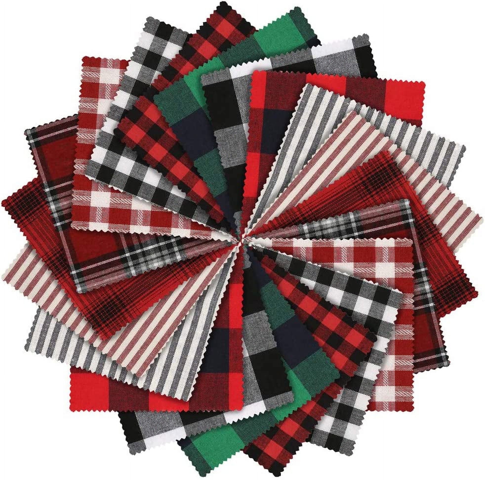 20 Pieces Christmas Fabric Squares, 5.9 Inch Christmas Charm Packs 10 Patterns Polyester Cotton Plaid Fabric Squares for Garlands, Christmas Decoration