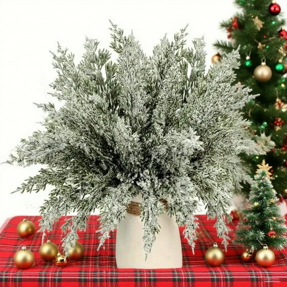 20 Pieces Christmas Snowy Pine Tree Picks, 10" Christmas Faux Cedar Tree, Faux Cedar Pine Needles Branches for Holiday Arrangement Wreath Diy Garland Holiday Decor Winter Greenery