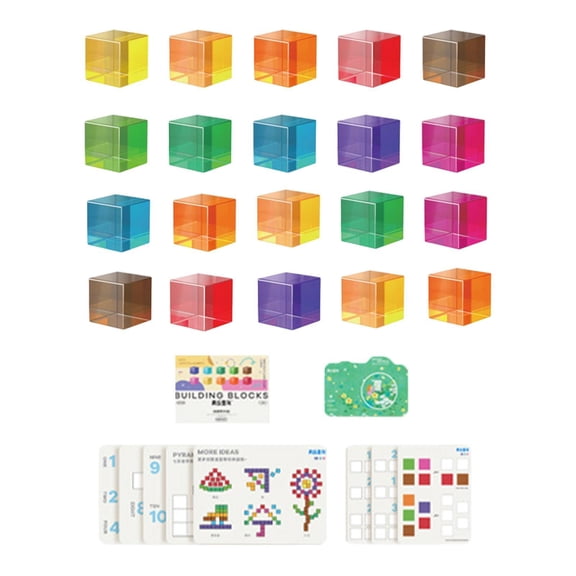 20 Pieces Colored Rainbow Cubes Educational Acrylic Blocks Creative Light Shadow Toy for Boys Girls Preschool