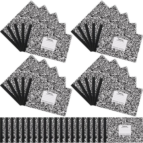 20 Pieces Composition Notebooks 80 Pages Half Size Wide Ruled 4-7/8 x 7-1/2" Composition Books 11/32" Spacing Assorted Primary Covers Bulk(Black,Snowflake)