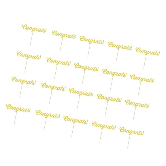 20 Pieces Congrats Cake Topper Graduation Wedding Retirement Party Cupcake Gold