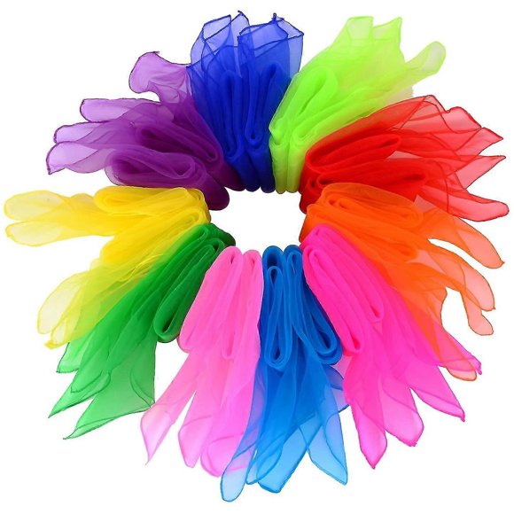 20 Pieces Dance Scarves Juggling Scarves Magic Scarves Rhythm Band Scarves, Multicolor, Square, 24 By 24 Inches