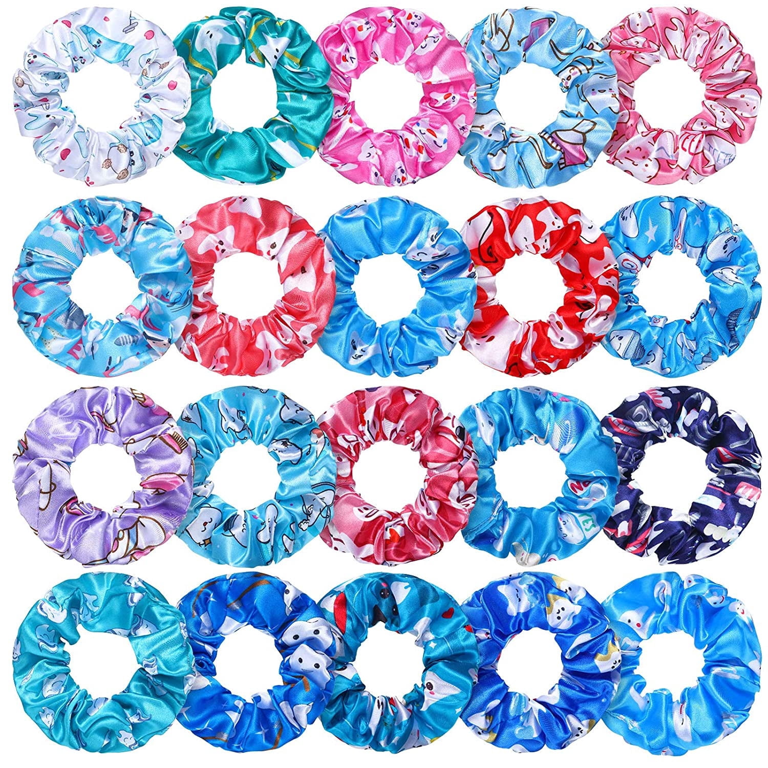 20 Pieces Dental ienist Gifts Dental Assistant Hair Scrunchies for Women iene Ponytail Teeth Pattern Hair Scrunchies for Women Nurse