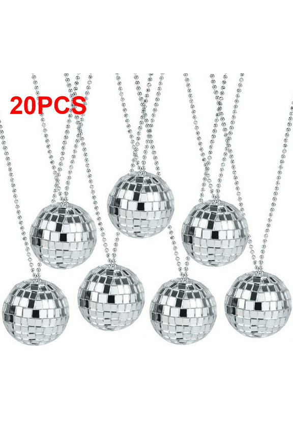 20 Pieces Disco Necklaces Decoration Bulk Disco Mirror Ball New Year 70s Party Favors Mini Balls Decoration, 0.9 Inch Stage Props Accessories