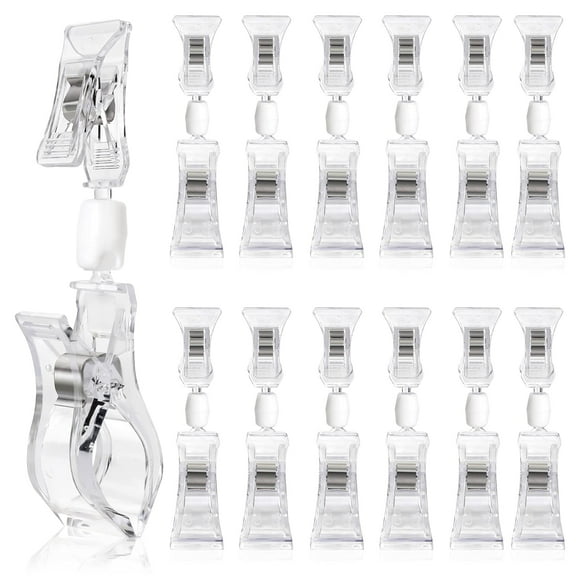20 Pieces Double Sided Sign Clip, Clear Retail Merchandising Signs Display Tags, Plastic Sign Holder Rotatable Pop Clip-on Promotion Clips Stand for Label, Basket, Business Cards