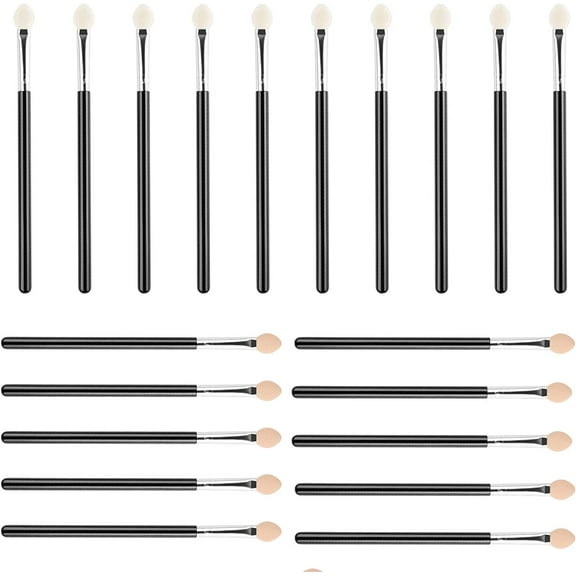 20 Pieces Eyeshadow Applicators, Eyeshadow Brush Sponge Double End Eyeshadow Brush with Long Headed Handle Oval Brush Applicator Eyeshadow Cosmetic Brush for Women Ladies