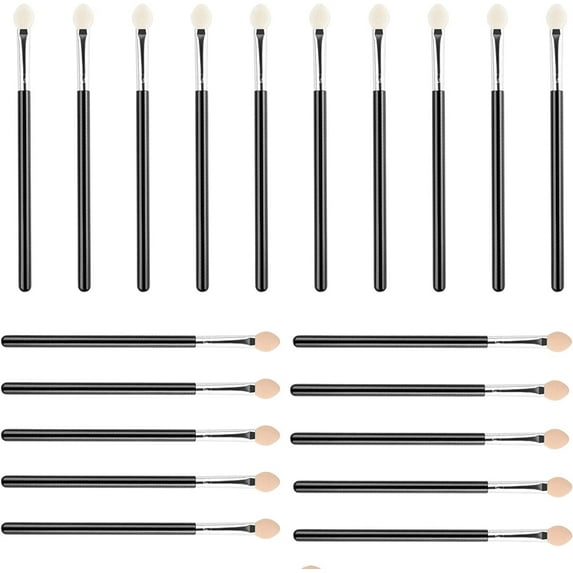 20 Pieces Eyeshadow Applicators, Eyeshadow Brush Sponge Double End Eyeshadow Brush with Long Headed Handle Oval Brush Applicator Eyeshadow Cosmetic Brush for Women Ladies