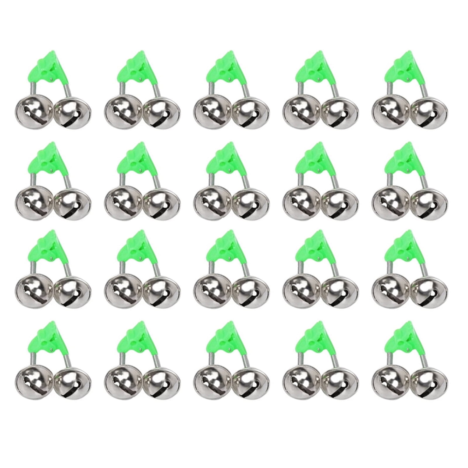 uxcell 10 Pcs Green Fishing Bells Spring Loaded Clamp Fishing Rod Bite Bait  Alarm with Twin Bells Ring Silver Tone Double Fishing Pole Bells