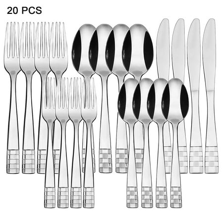 20-Piece Flatware Set for 4, Stainless Steel Silverware Set with Knives, Spoon, Fork, Modern Kitchen Utensil Set, Dishwasher Safe