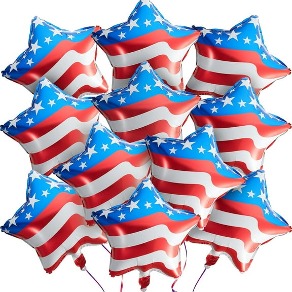 20 Pieces Fourth of July Balloons American Flag Balloons Foil Balloons Star Balloons Independence Day Balloon USA Party Patriotic Balloons for 4th of July Party Supplies, 18 Inch