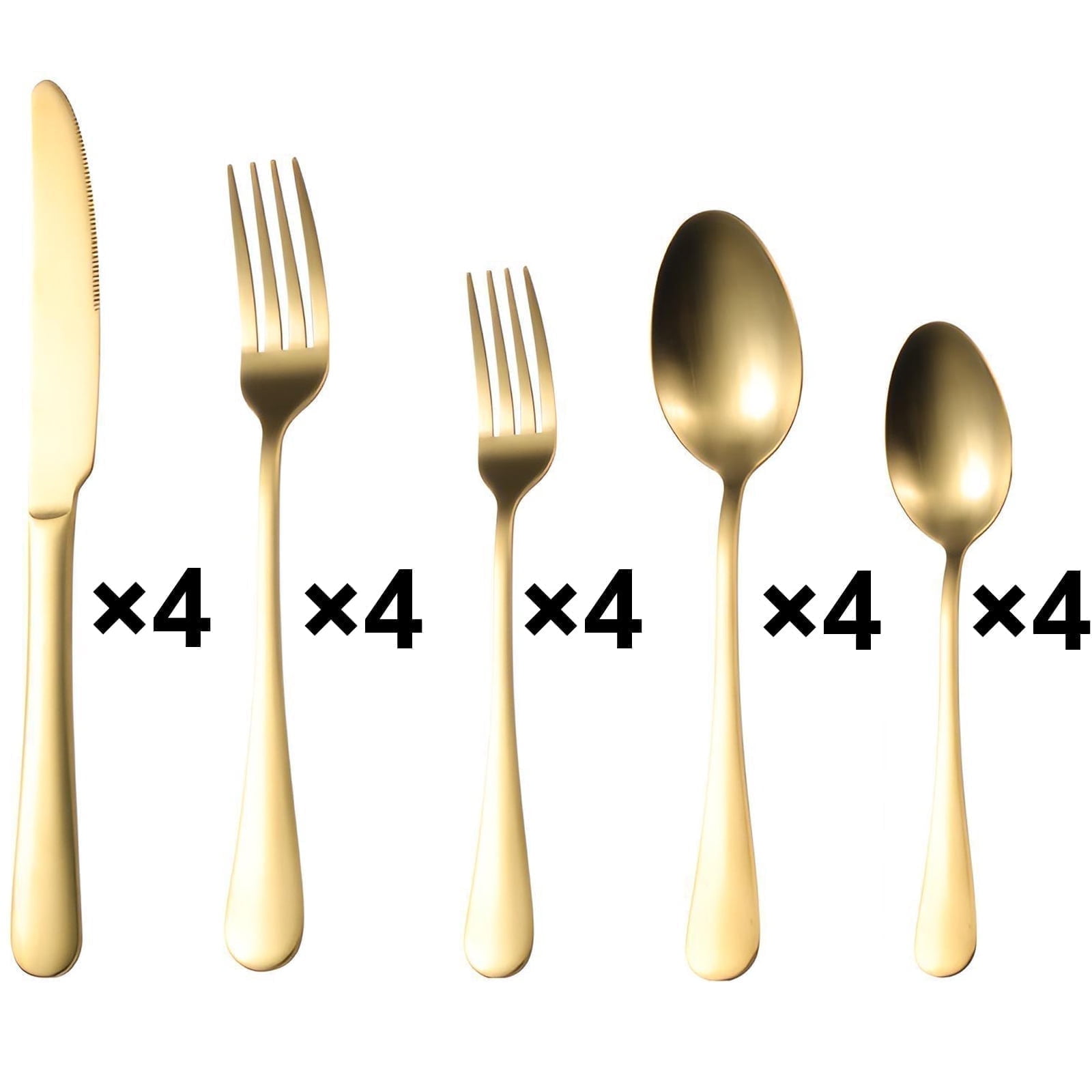 20 Pieces Gold Color Matte Flatware Sets, Stainless Steel Cutlery Set, Serving 4 People, 4 Dinner Forks, 4 Spoons, 4 Knife, 4 Salad/Dessert Fork and 4 Dessert/Tea Spoons, Silverware Sets