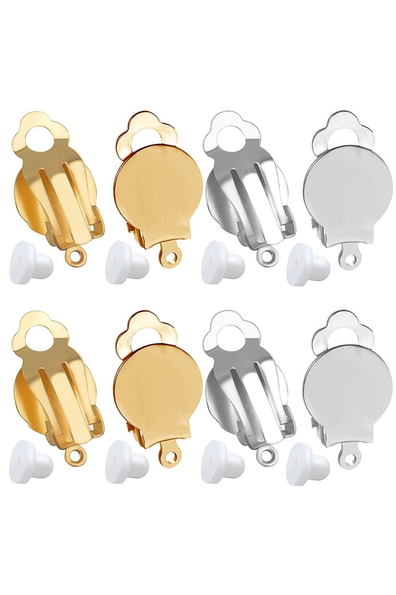 20 Pieces Gold & Silver Cabochon Setting Converter Clip-on Earring Findings With 20 Pieces Pads for Non-Pierced Making