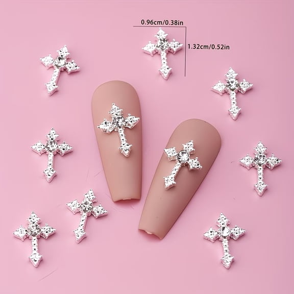 20 Pieces Gold and Silver Cross Nail Charms - DIY Nail Art Accessories for Creative Designs