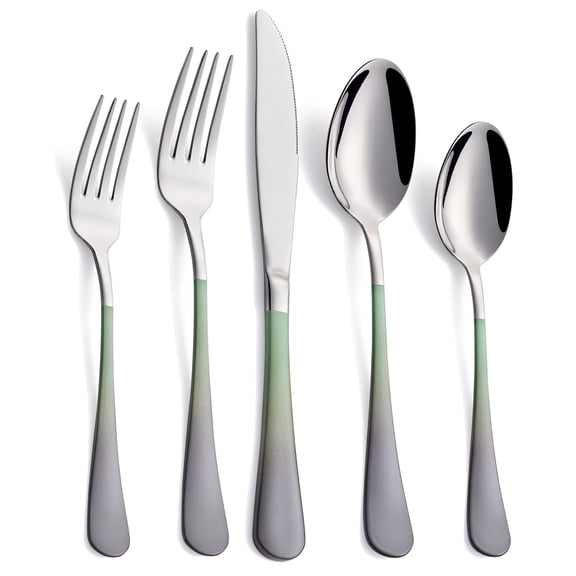 20-Pieces Green and Black Silverware Sets for 4,Green Handle Stainless Steel Cutlery Set, Include Forks Spoons and Knives Set, Dishwasher Safe Utensil Sets for Home Restaurant