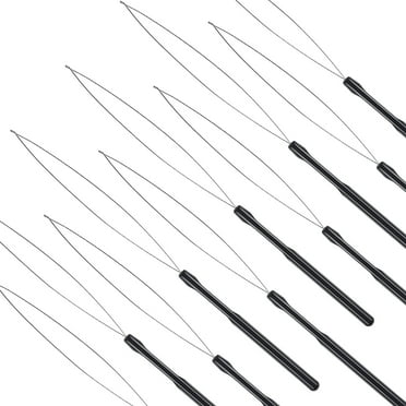 20 Pieces Hair Extension Loop Tool, Pulling Hook, and Bead Device - Tools for Seamless Hair and Feather Extensions, Micro Rings, Nano Beads (Black)