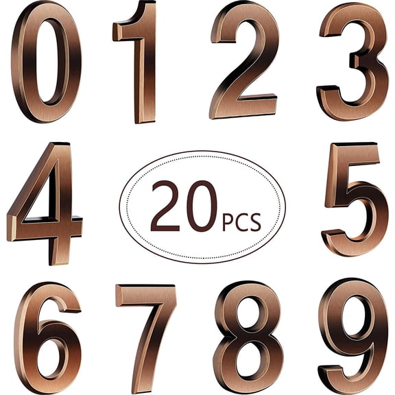 20 Pieces House Numbers Mailbox Numbers 0-9, 3D Door Address Numbers Self Adhesive Mailbox Numbers Sticker or House, Apartment, Office, Hotel Room, Mailbox Signs (Bronze,3 Inch)