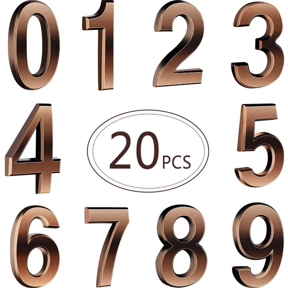 20 Pieces House Numbers Mailbox Numbers 0-9, 3D Door Address Numbers Self Adhesive Mailbox Numbers Sticker or House, Apartment, Office, Hotel Room, Mailbox Signs (Bronze, 2.76 Inch)