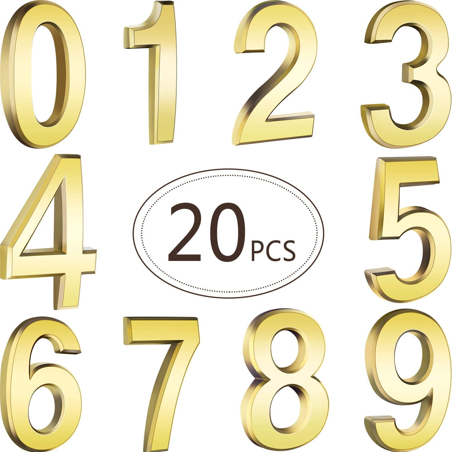 20 Pieces House Numbers Mailbox Numbers 0-9, 3D Door Address Numbers Self Adhesive Mailbox Numbers Sticker or House, Apartment, Office, Hotel Room, Mailbox Signs (Gold, 2.76 Inch)