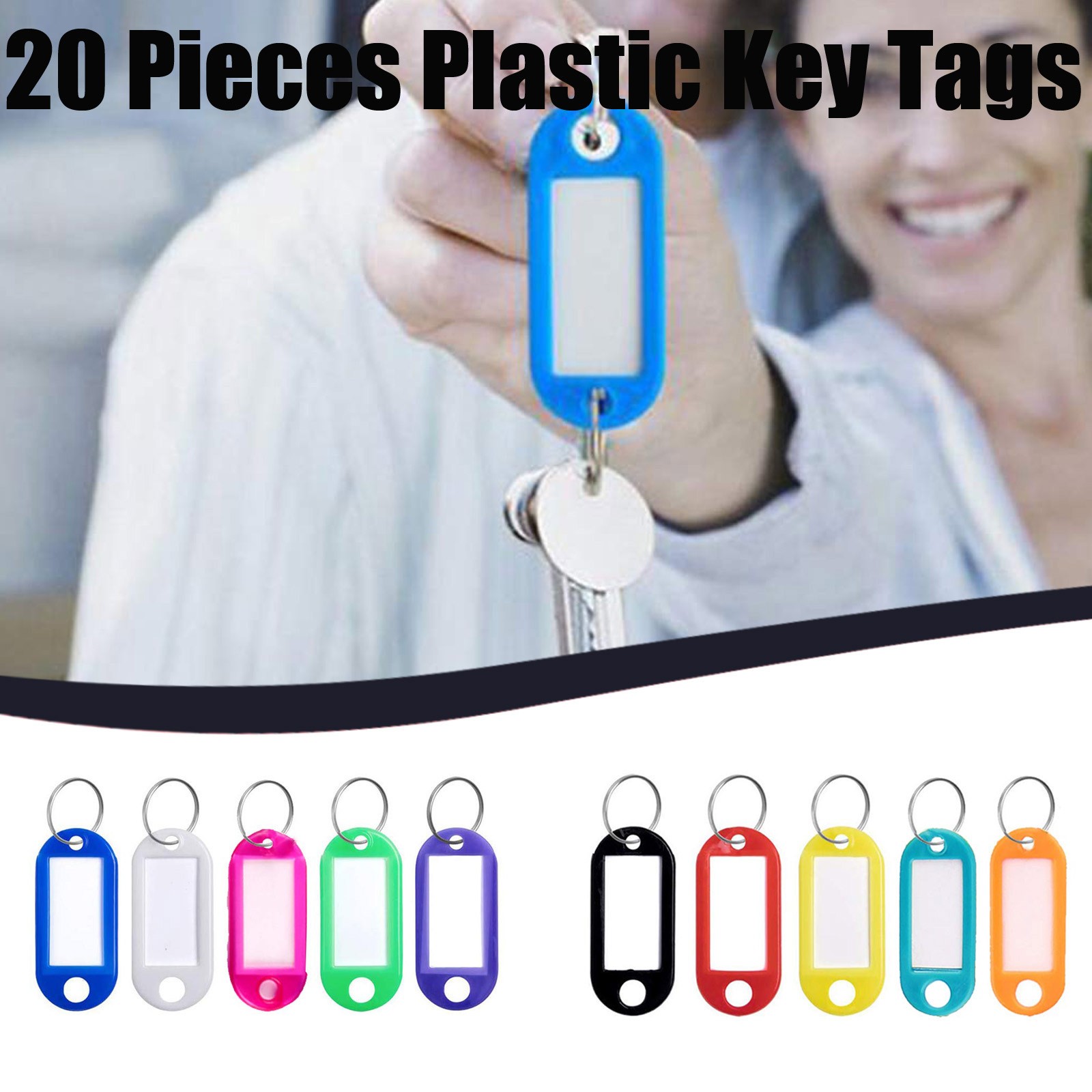 20 Pieces Key Tags Assorted Key Rings ID Tags Name Card Label
