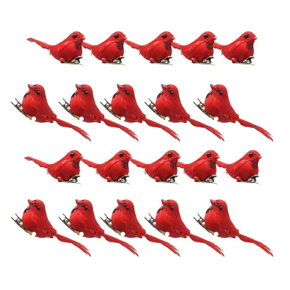 20 Pieces Lifelike Cardinal Bird Ornaments Small Festive Clip on Design for Winter Holiday Tree Decor Indoor Use