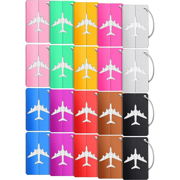 20 Pieces Metal Luggage Tags Aluminum Suitcase Labels Travel Bag Tags with Name ID Cards Colorful Baggage Tags Card Holders with Stainless Steel Loops