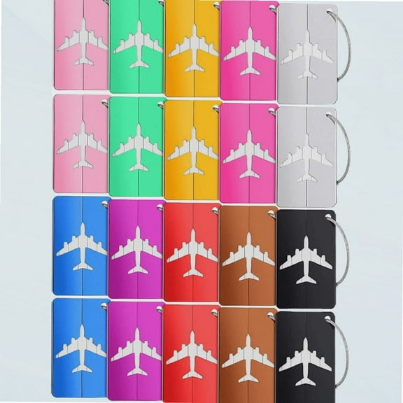 20 Pieces Metal Luggage Tags Aluminum Suitcase Labels Travel Bag Tags with Name ID Cards Colorful Baggage Tags Card Holders with Stainless Steel Loops