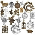 thumbnail image 1 of 20 Pieces Mixed Alice in Wonderland Charms Alloy Rabbit Watch Teapot Pendants for Jewelry Making, Bronze and Sliver, 1 of 7