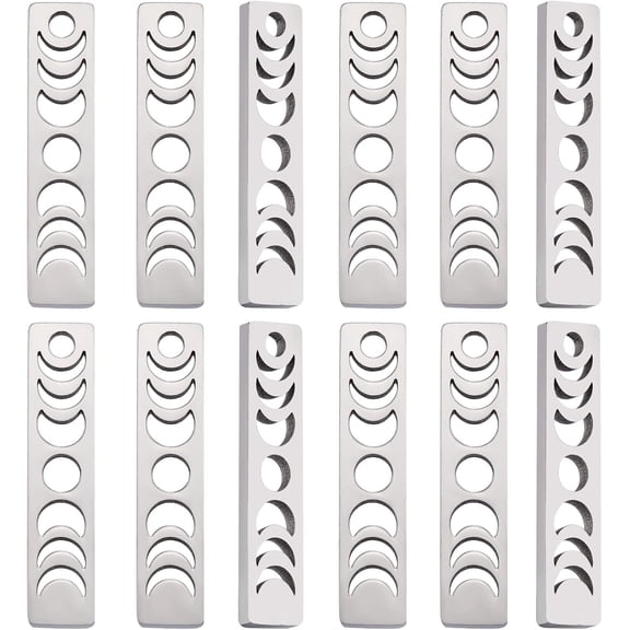 20 Pieces Moon Phase Charm Pendant Rectangle with Crescent Moon Bar Charm Stainless Steel Color for Jewelry Necklace Earring Making Crafts